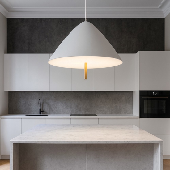 Lampadario cono bianco led 17w 3000k per tavolo cucina