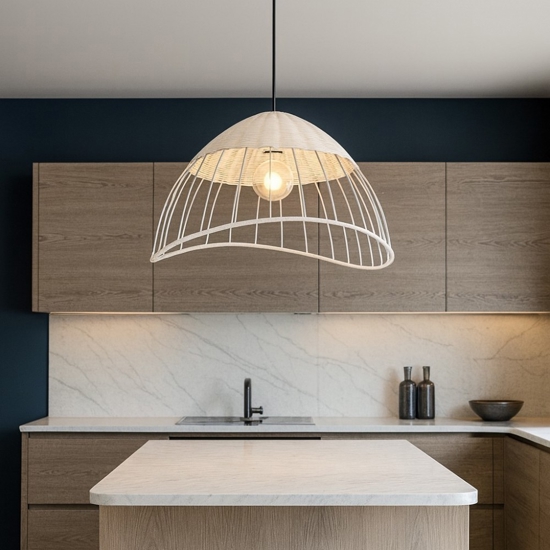 Lampadario per cucina moderna a cupola 48 cm in rattan