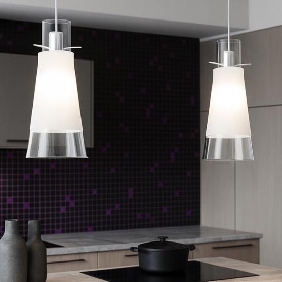 Lampadario per cucina con decentramento toplight cone 2 luci in vetro
