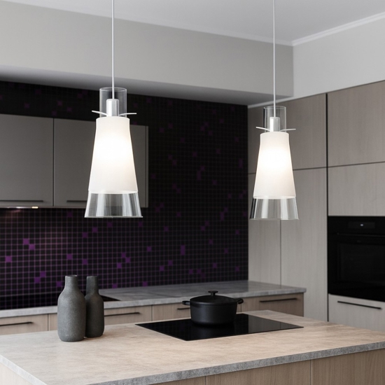 Lampadario per cucina con decentramento toplight cone 2 luci in vetro