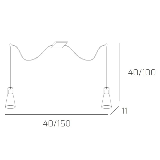 Lampadario per cucina con decentramento toplight cone 2 luci in vetro