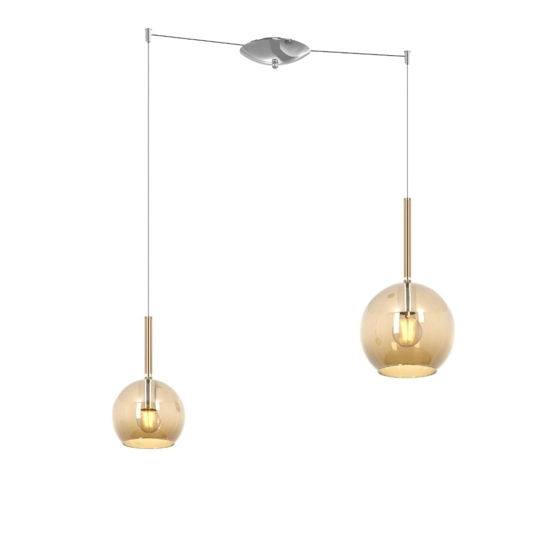 Lampadario per cucina con decentramento 2 luci sfere vetro ambra