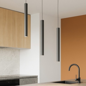 Visualizza i dettagli per Lampadario da cucina cilindri antracite con decentramento Lampadario da cucina cilindri antracite con decentramento