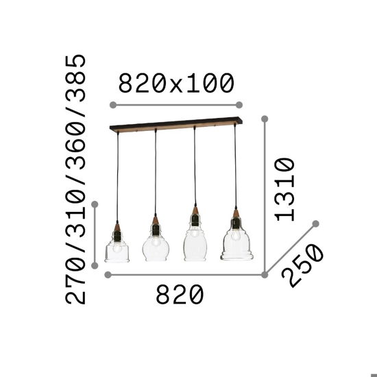 Ideal lux gretel sp4 lampadario da cucina 4 vetri trasparenti