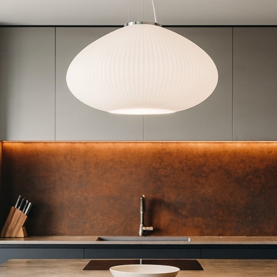 Plisse' sp1 d45 ideal lux lampadario da cucina vetro decorato cavo regolabile