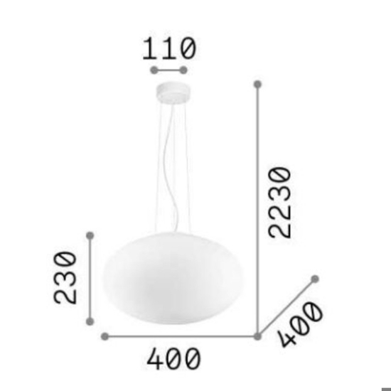 Plisse' sp1 d45 ideal lux lampadario da cucina vetro decorato cavo regolabile