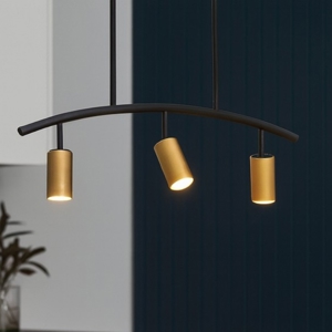 Lampadario a soffitto da cucina nero oro con luci orientabili