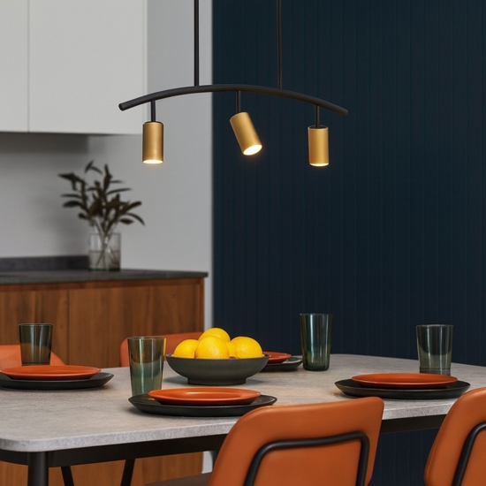 Lampadario a soffitto da cucina nero oro con luci orientabili