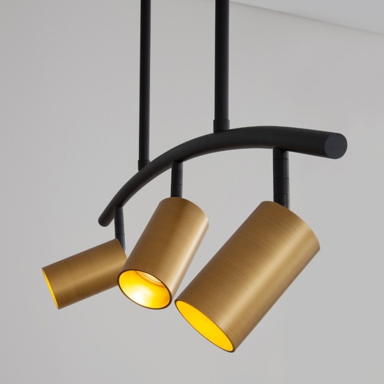 Lampadario a soffitto da cucina nero oro con luci orientabili