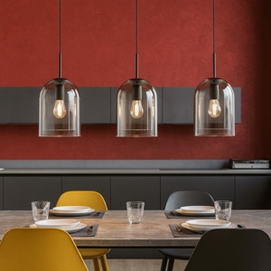 Lampadario per tavolo da cucina 3 vetri fume pendenti