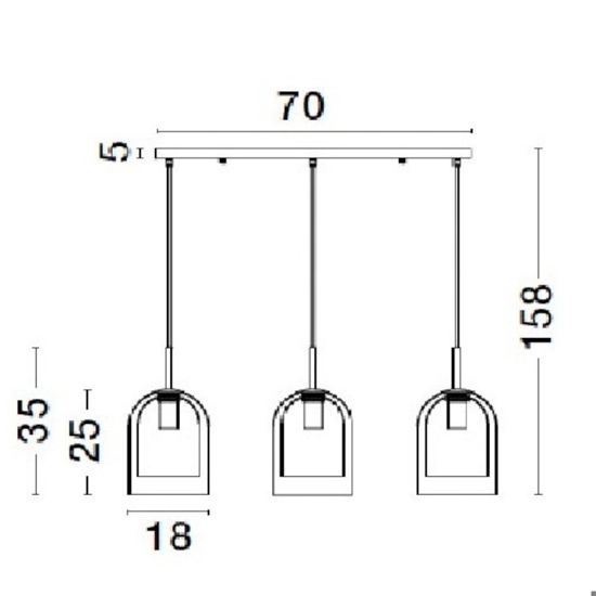 Lampadario per tavolo da cucina 3 vetri fume pendenti
