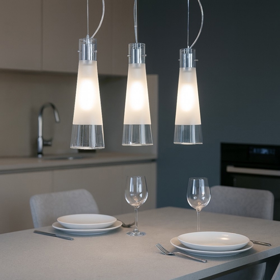 Kuky sp3 lampadario ideal lux 3 luci vetri con decentramento