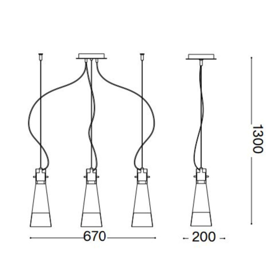 Kuky sp3 lampadario ideal lux 3 luci vetri con decentramento