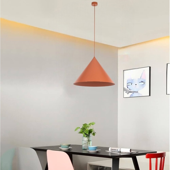 Lampadario colore mattone 50cm cono di metallo per cucina