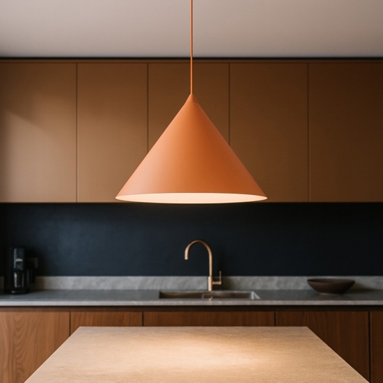Lampadario colore mattone 50cm cono di metallo per cucina