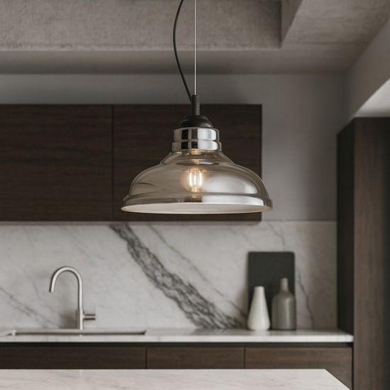 Ideal lux bistro sp1 plate lampadario per cucina vetro grigio fumo