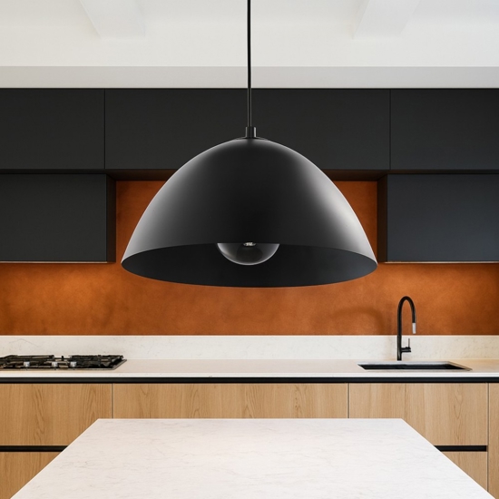 Lampadario cupola di metallo nero 34cm per cucina