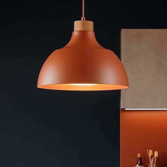 Lampadario per cucina cupola colore mattone legno pino