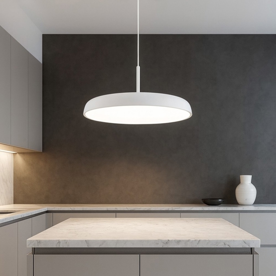 Lampadario per tavolo cucina disco bianco led 40w dimmerabile 3000k