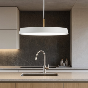 Visualizza i dettagli per Lampadario led disco piatto bianco oro per cucina moderna Lampadario led disco piatto bianco oro per cucina moderna
