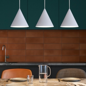 Lampadario 3 luci pendenti bianco coni