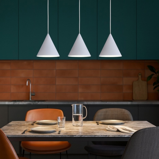 Lampadario 3 luci pendenti bianco coni
