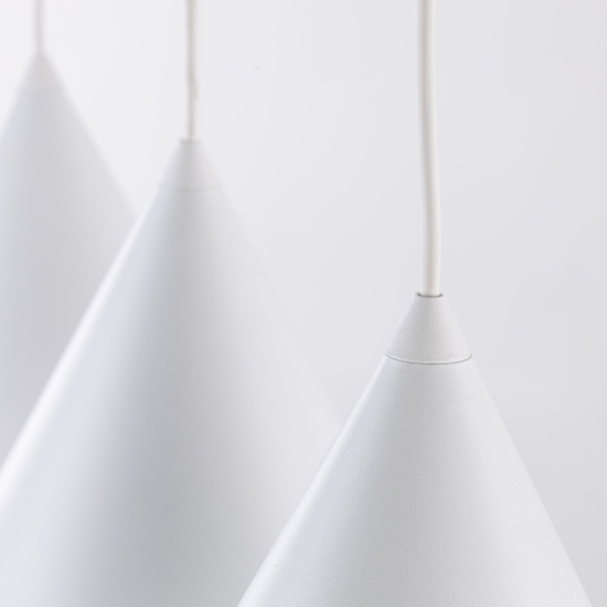 Lampadario 3 luci pendenti bianco coni