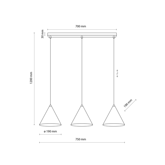 Lampadario 3 luci pendenti bianco coni
