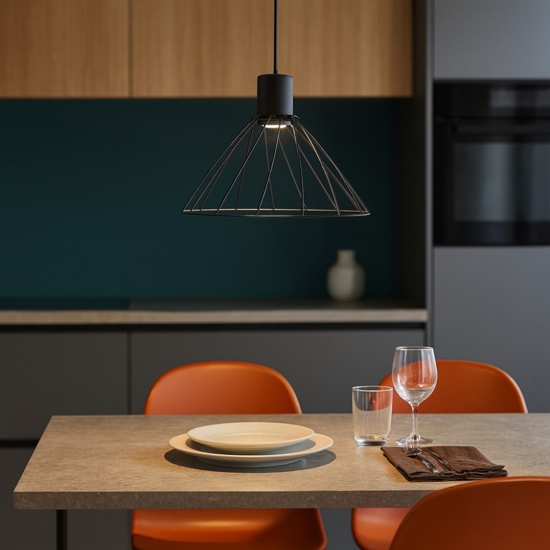 Lampadario per cucina a cono nero 29 cm diffusore a gabbia