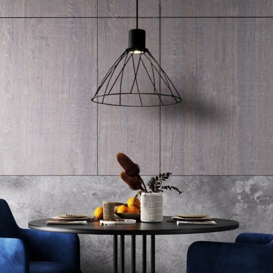 Lampadario per cucina a cono nero 29 cm diffusore a gabbia