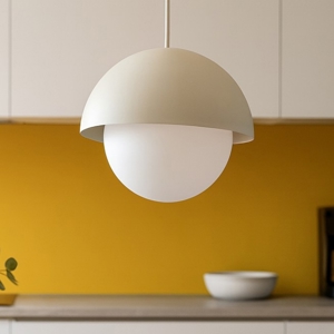 Lampadario per isola penisola cucina beige a cupola 27 cm cavi regolabili