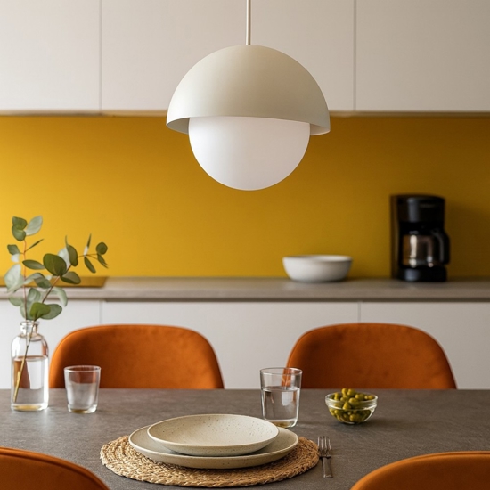 Lampadario per isola penisola cucina beige a cupola 27 cm cavi regolabili