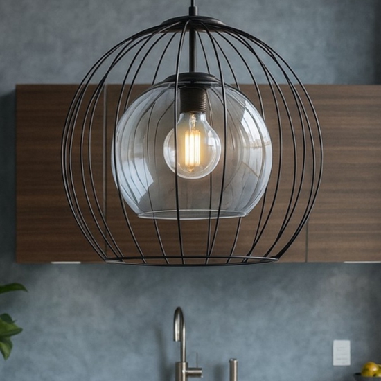 Lampadario per cucina a sfera nero 50 cm diffusore a gabbia
