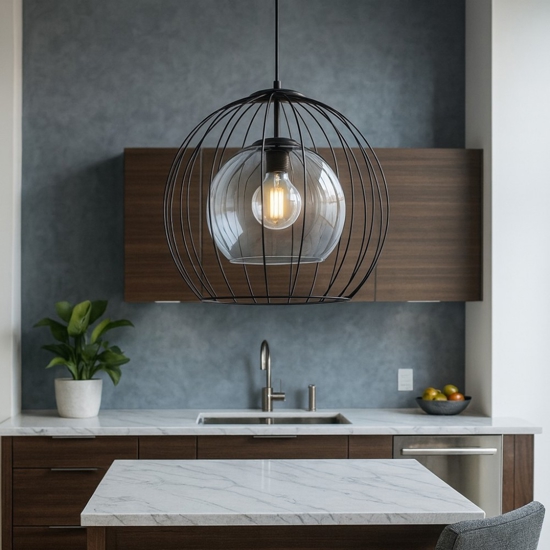 Lampadario per cucina a sfera nero 50 cm diffusore a gabbia
