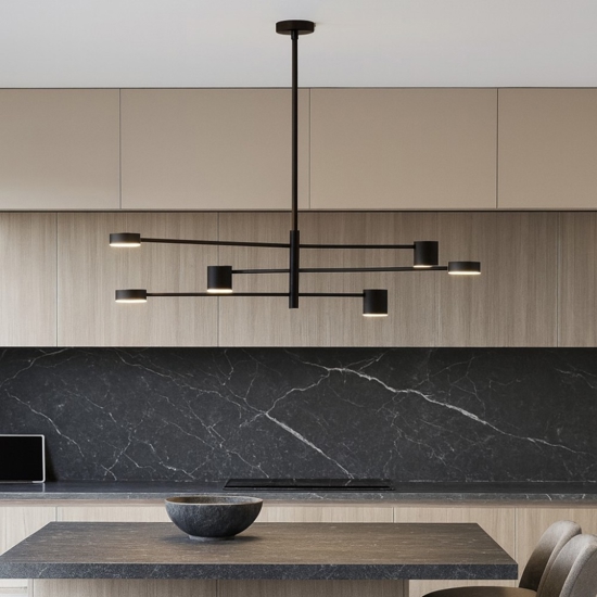 Lampadario nero luci led 3000k orientabili