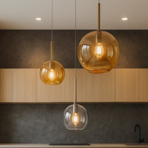 Lampadario per cucina vetri trasparente ambra