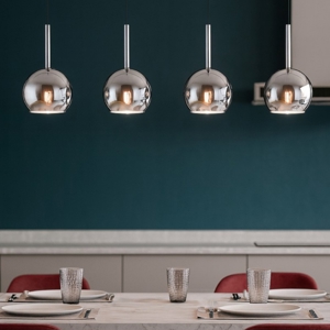 Lampadario 4 luci per cucina vetri cromo