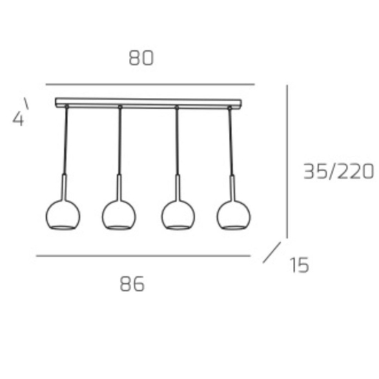 Lampadario 4 luci per cucina vetri cromo