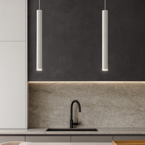 Visualizza i dettagli per Lampadario per isola cucina cilindri grigio con decentramento Lampadario per isola cucina cilindri grigio con decentramento