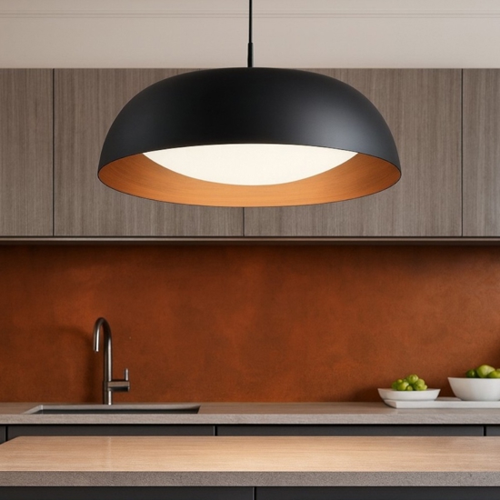 Lampadario led cupola nero rame per tavolo da pranzo cucina