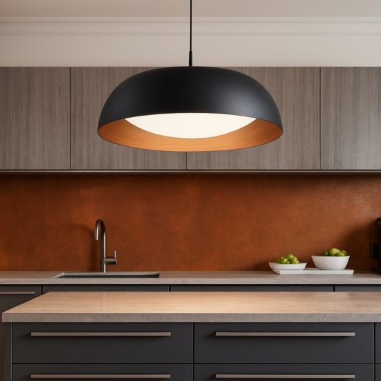 Lampadario led cupola nero rame per tavolo da pranzo cucina
