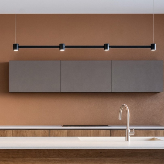 Lampadario led 30w 3000k nero barra orizzontale per cucina