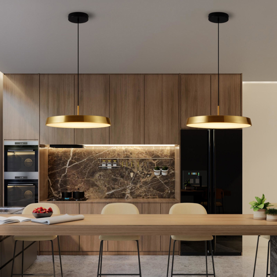Lampadario led 37w 3000k disco piatto oro design per cucina