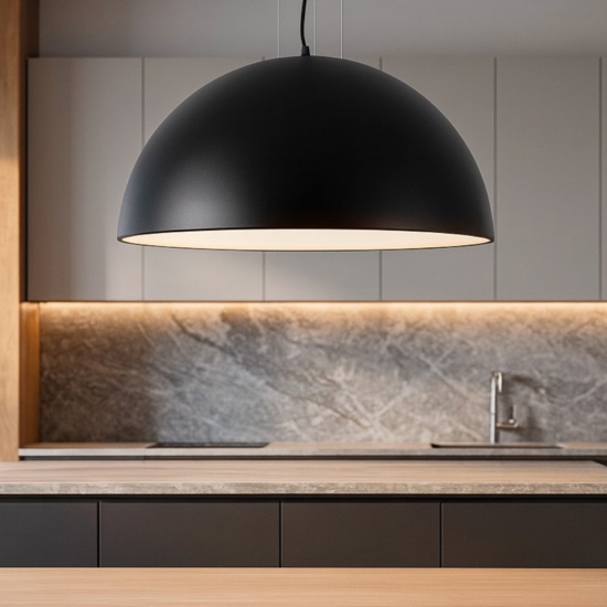 Lampadario 60cm per tavolo da cucina cupola nera