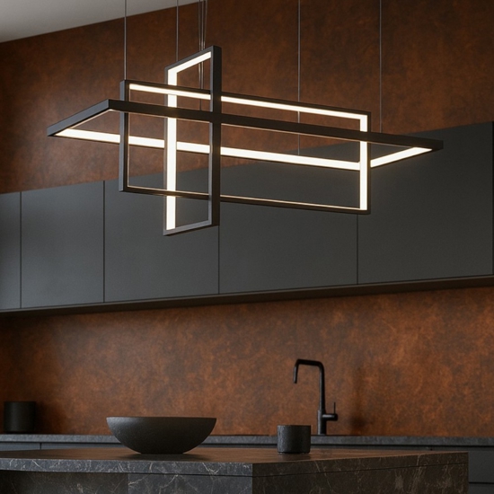 Lampadario design geometrico nero dimmerabile per cucina moderna