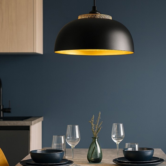 Lampadario per cucina cupola nero oro