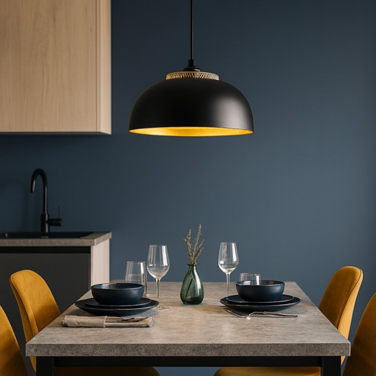 Lampadario per cucina cupola nero oro