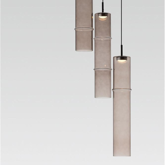 Lampadario da cucina tre luci cilindriche led 3000k vetro moka