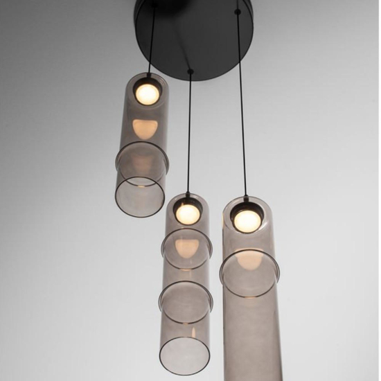Lampadario da cucina tre luci cilindriche led 3000k vetro moka