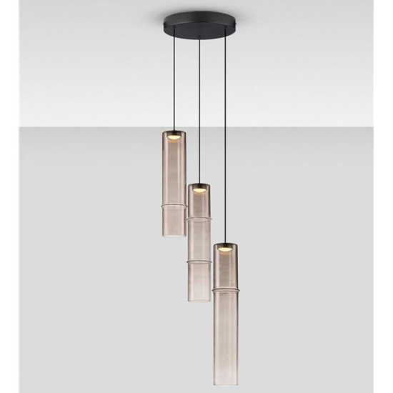 Lampadario da cucina tre luci cilindriche led 3000k vetro moka
